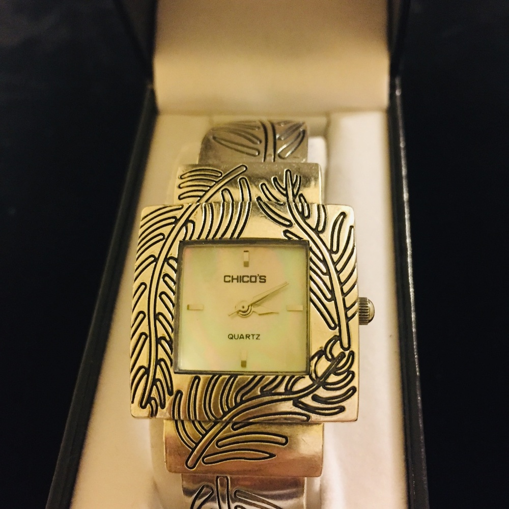CHICO'S CUFF WATCH ETCHED PALM LEAVES